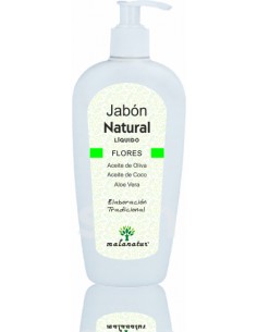 Jabon natural liquido aroma flores con aceite oliva, aceite coco, aloe vera 250 ml